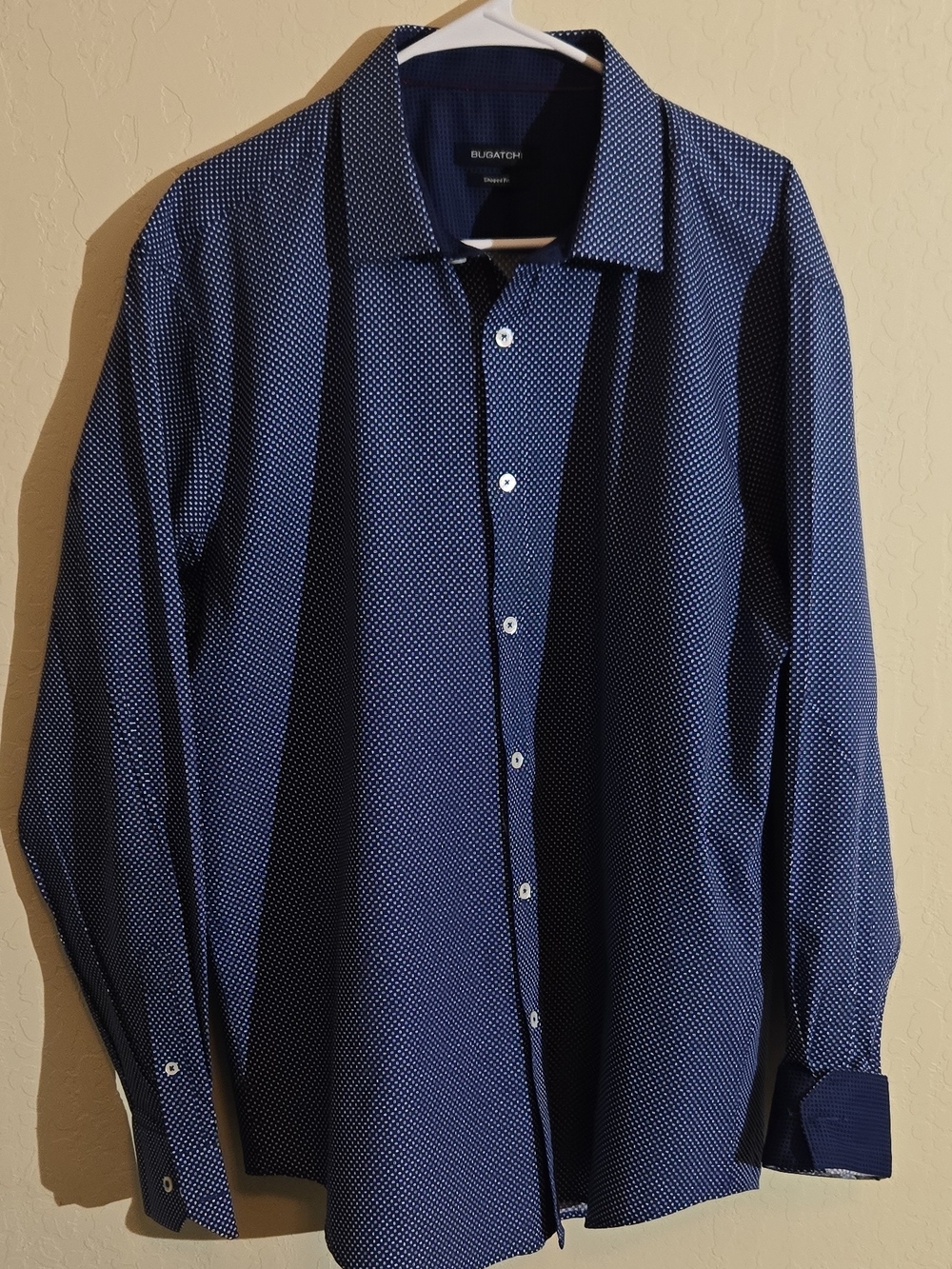 Bugatchi Navy Microdot Long-Sleeve Dress Shirt